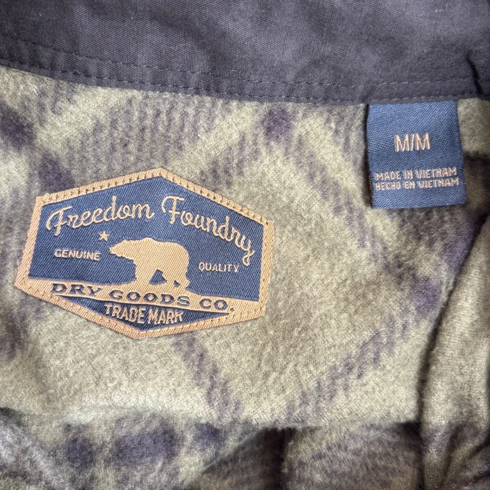 Freedom Foundry Mens Fleece Shirt‎ Jacket Green Plaid Medium Gorpcore